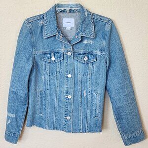 Old Navy Boyfriend Blue Denim Jean Distressed Jacket Button Women's Size Small